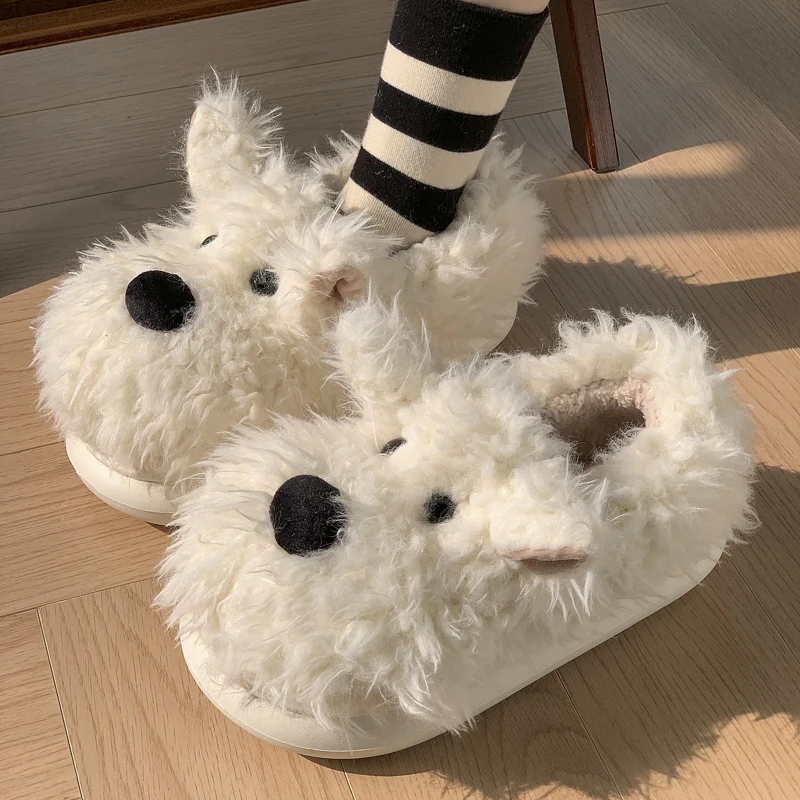 网红西高地小狗棉拖鞋女冬季新款包跟加绒保暖可爱厚底居家用棉鞋