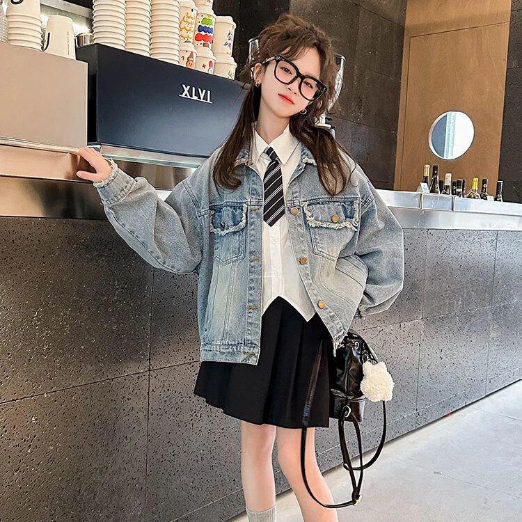 女童牛仔外套春秋款2025新款儿童网红洋气时髦爆款女大童春装上衣