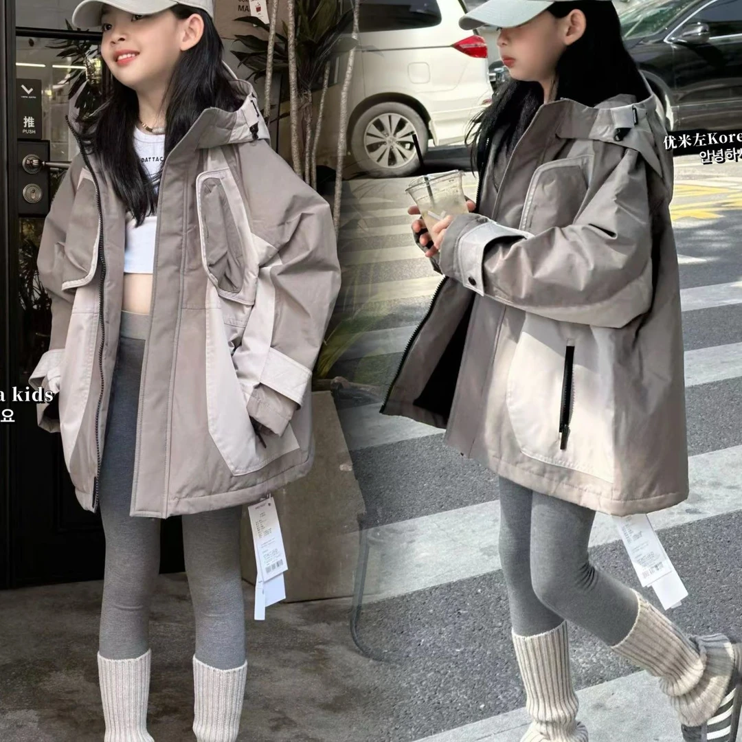 女童夹棉加厚外套冲锋衣秋冬装2025新款中大童洋气女孩高级感上衣