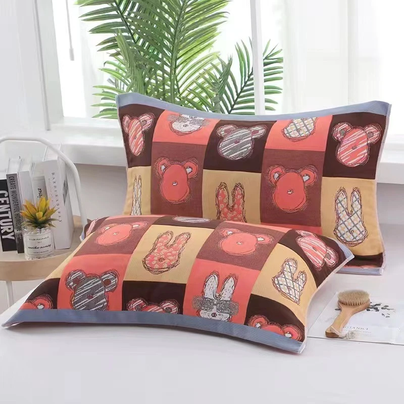 伊诵纯棉枕巾加大加厚八层柔软纱布家用高档大号四季情侣透气