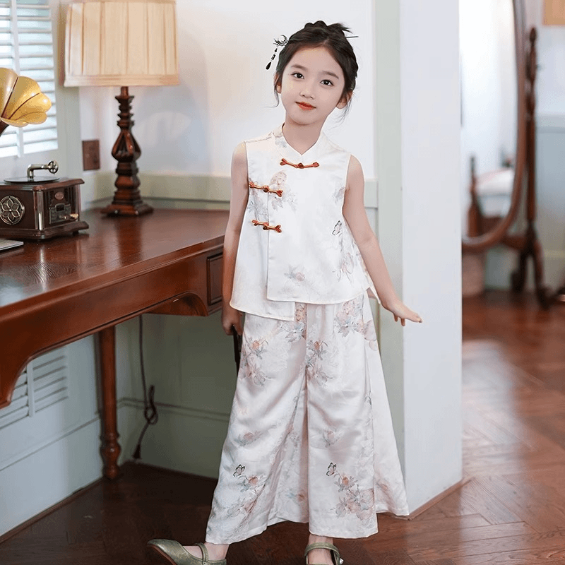女童套装新中式国风2024夏季新款小女孩古风盘扣改良汉服两件套裤