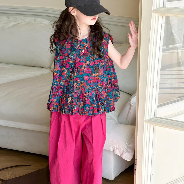 女童夏季套装2024新款中大童潮流穿搭儿童韩版休闲时尚碎花两件套