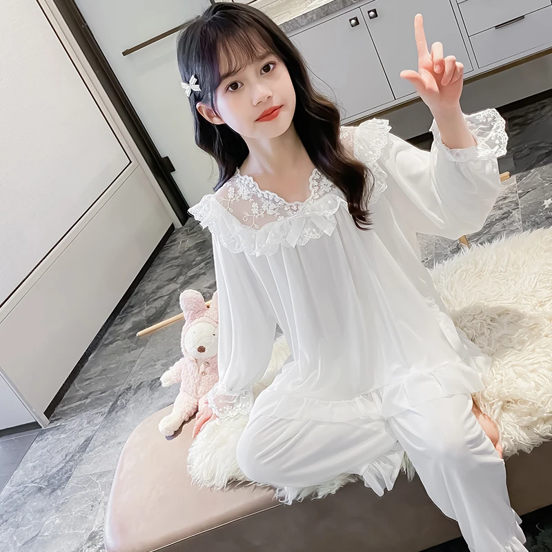 女童睡衣春秋款2025新款儿童莫代尔空调服大童女孩长袖家居服套装