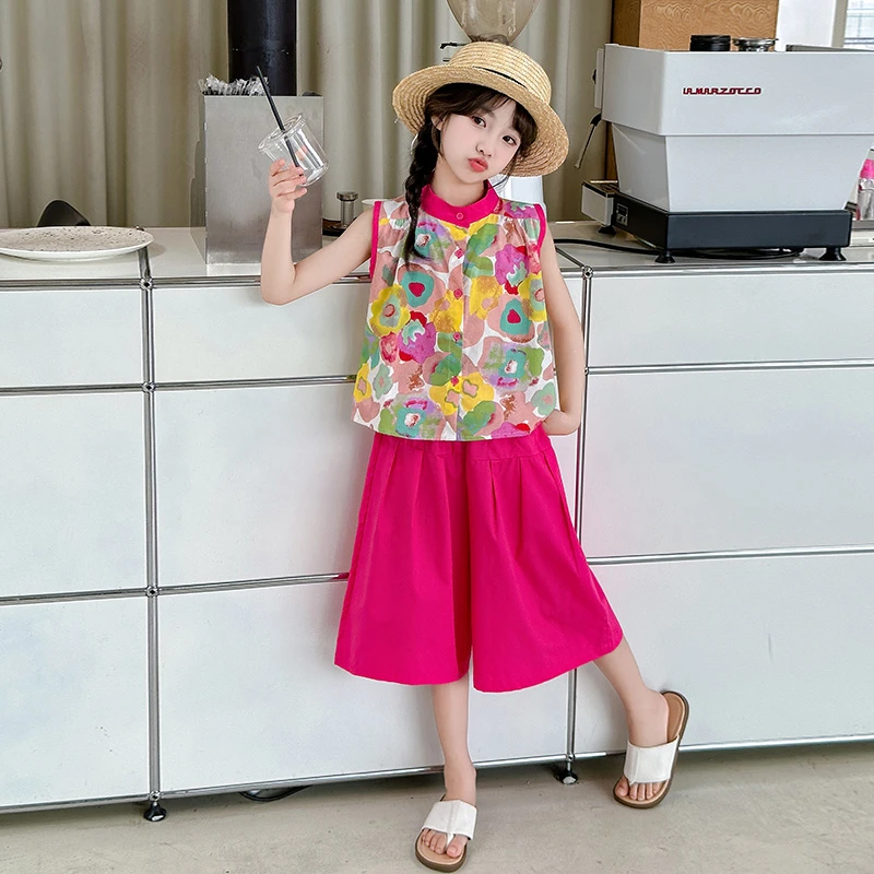 女童夏季套装2024新款韩版时尚穿搭中大童女孩宽松休闲碎花两件套