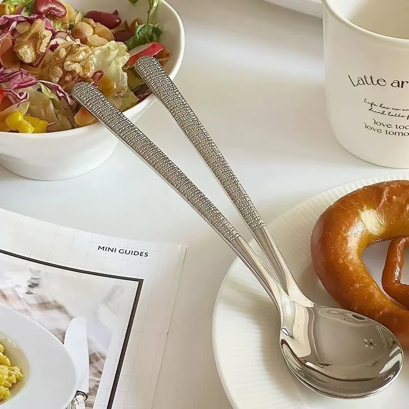 【特惠4支装】创意钢勺家用吃饭精致餐勺学生长柄韩式加厚印花勺子