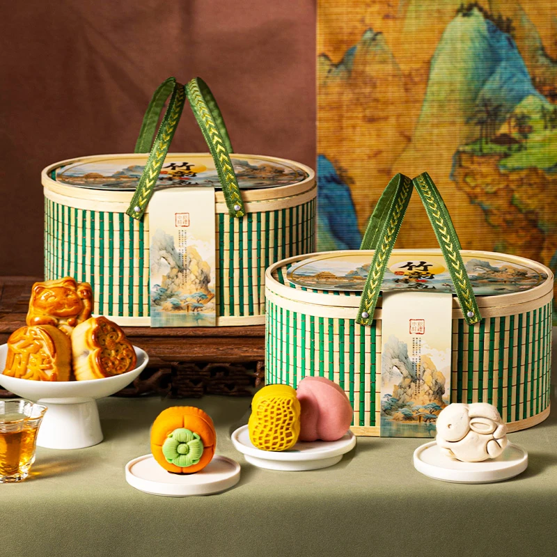 【宠粉】中秋竹篮高档月饼礼盒广式五仁蛋黄莲蓉豆沙糕点送礼团购