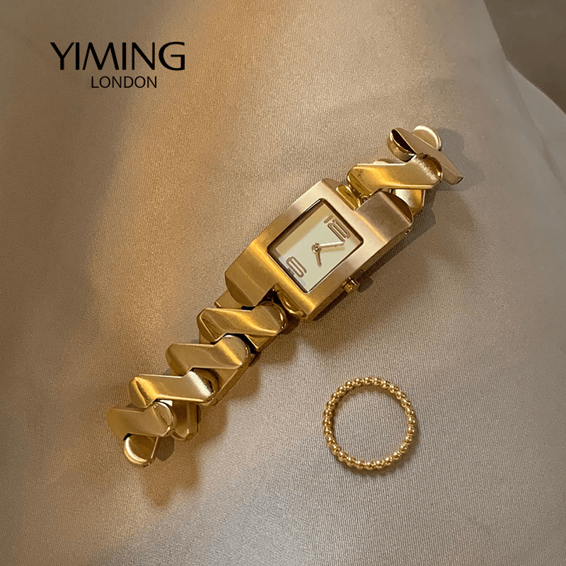 手表女款女士轻奢小众复古中古高颜值高级感时尚金色方形高端腕表