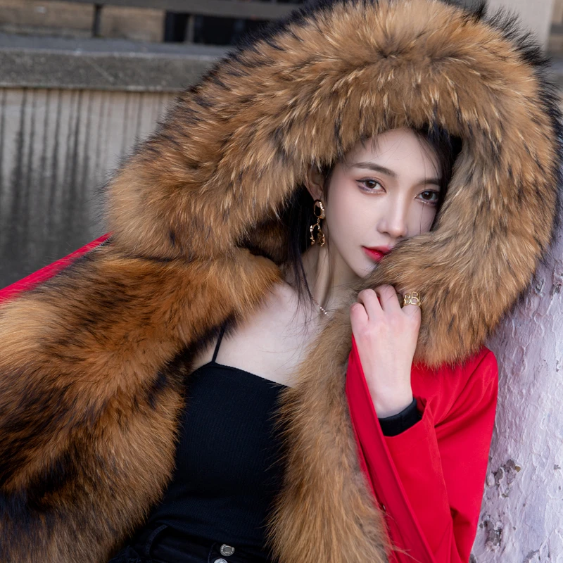 派克服女可拆卸内胆冬新款加厚过膝长款大码仿狐狸毛皮草大衣显瘦