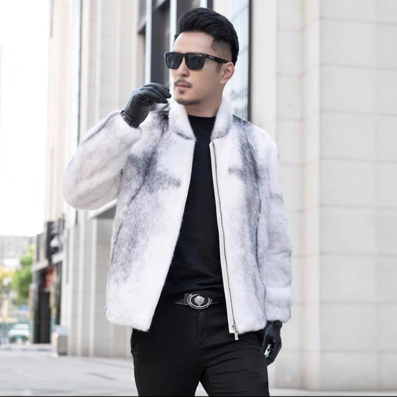 2023新款海宁貂皮外套男整貂仿皮草十字貂夹克领水貂毛貂绒大衣冬
