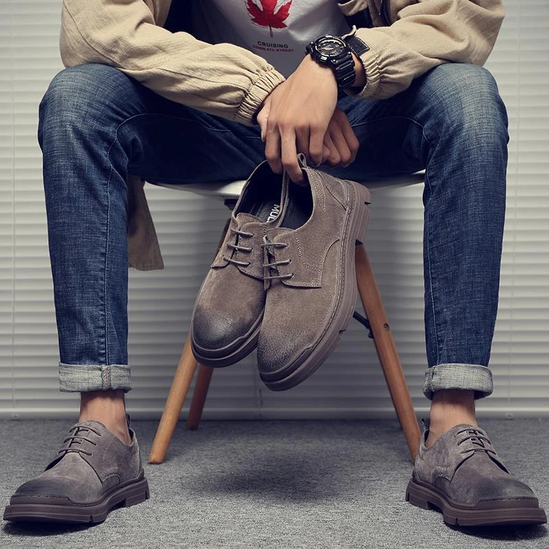 高档工装鞋男低帮冬季潮流休闲皮鞋百搭皮短靴加绒大头英伦马丁k