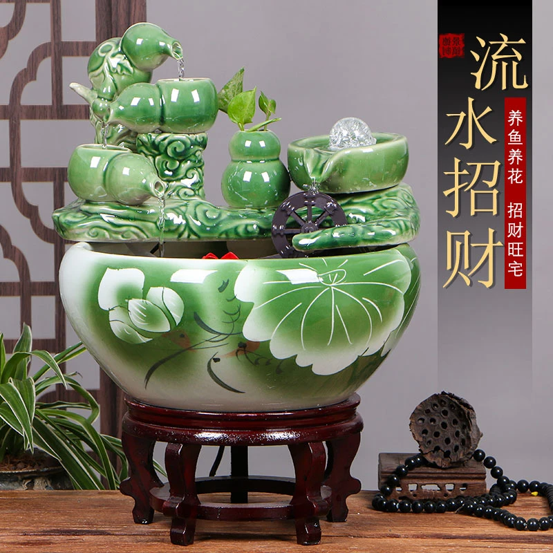景德镇陶瓷摆件鱼缸流水喷泉家用鱼缸大号客厅加湿开业