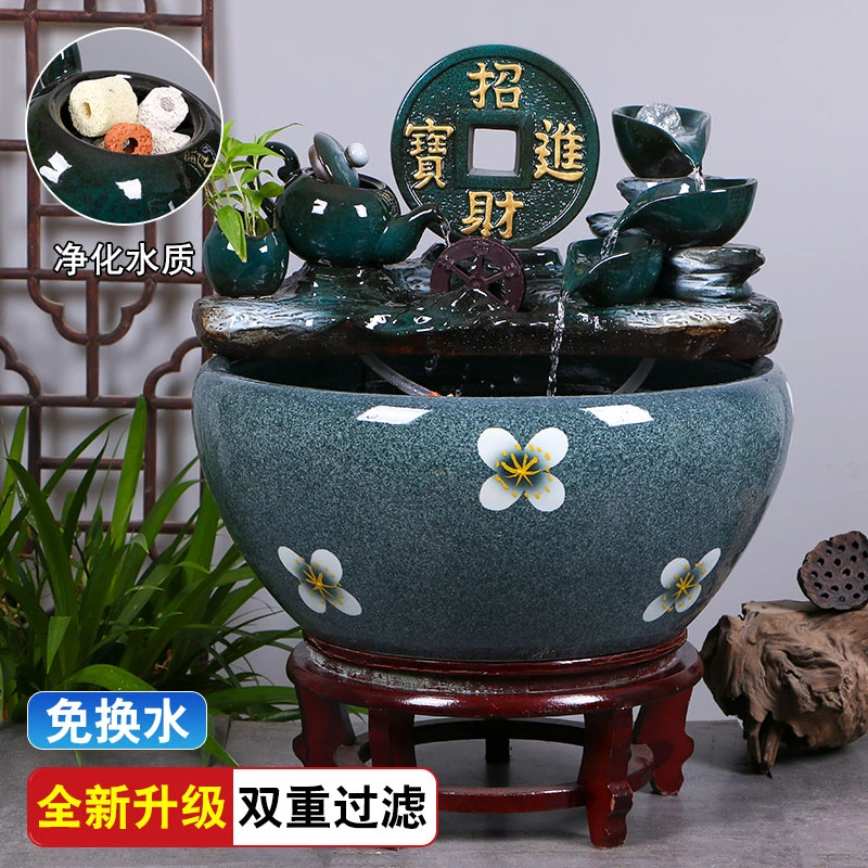 景德镇陶瓷摆件鱼缸流水器喷泉家用鱼缸大号客厅加湿招财