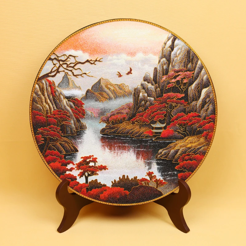 碳盘摆件鸿运当头风景掐丝珐琅彩客厅玄关桌面坐盘景泰蓝手工礼品