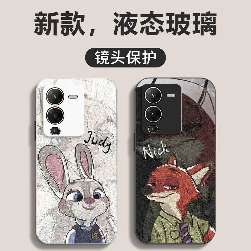 油画朱迪兔子vivoS17手机壳S16Pro液态玻璃卡通S15E/S12/S10外壳