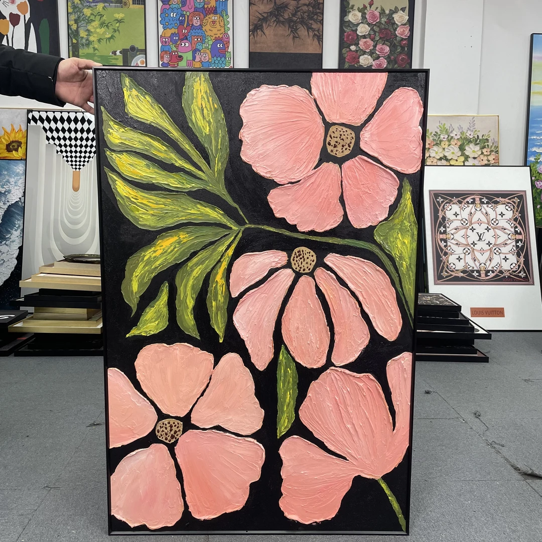 肌理抽象花卉客厅装饰画奶油风走廊过道花朵肌理挂画8120