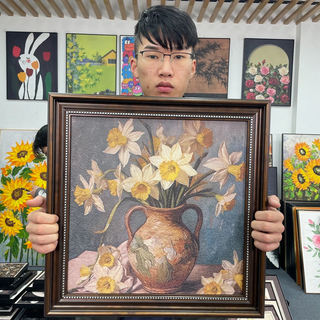 砂岩欧框花卉装饰画复古文艺高级感卧室餐厅壁画装饰画5050