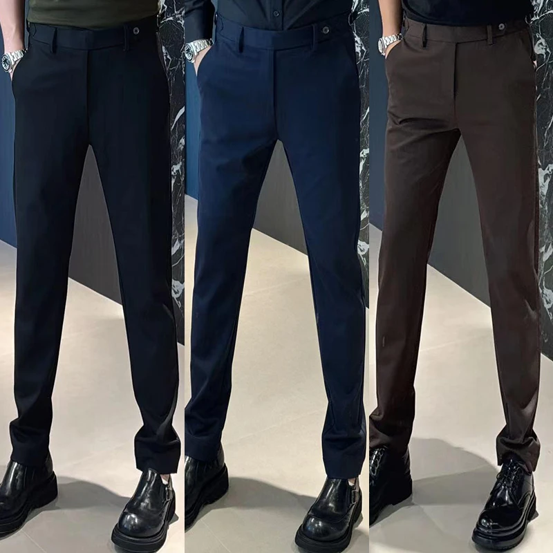 高品质男士修身弹力休闲商务直筒新款休闲西裤时尚小脚裤百搭长裤