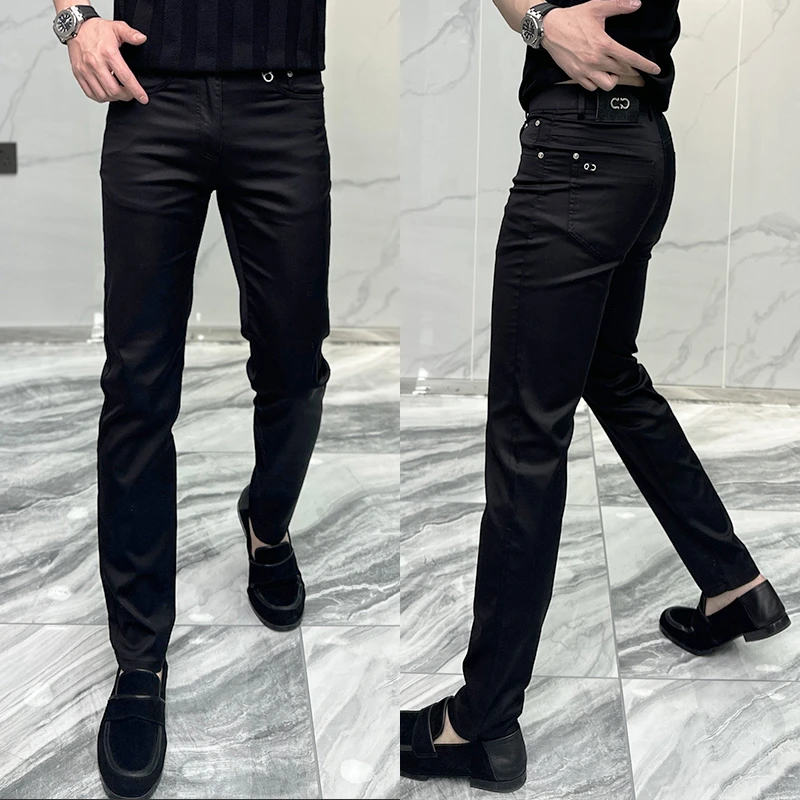 男士高端商务休闲裤百搭有型修身小脚男裤黑色裤子秋冬长裤小脚裤