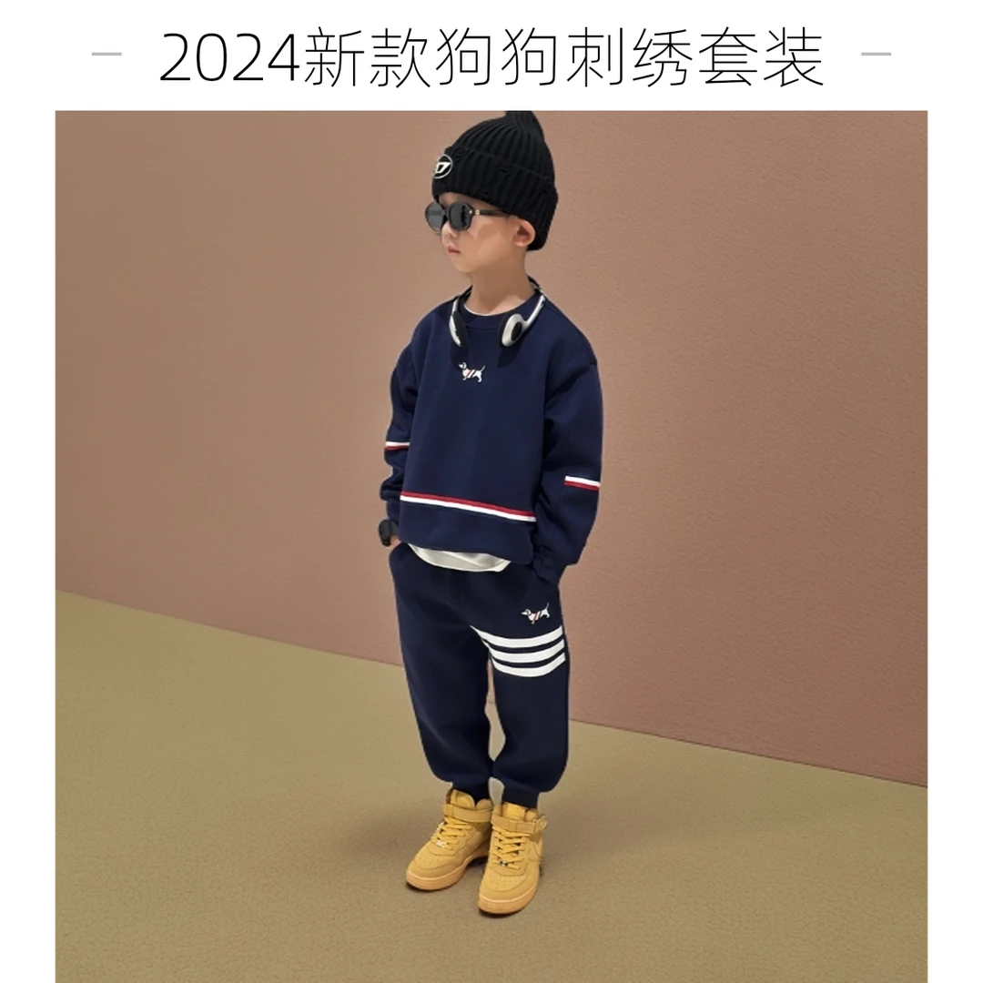 秋装套装新款 运动狗狗刺绣帅气时髦儿童春秋款酷帅宝宝秋季套装