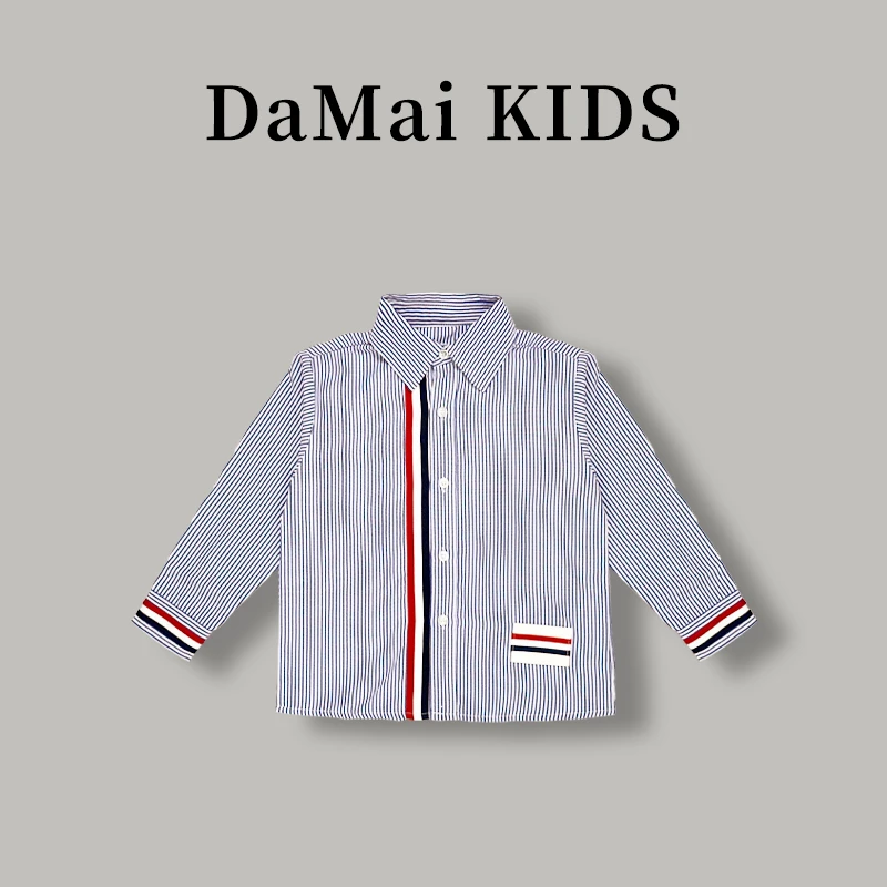 DA-MAI KIDS经典蓝白条纹时尚春秋衬衫男女儿童休闲长袖秋季上衣