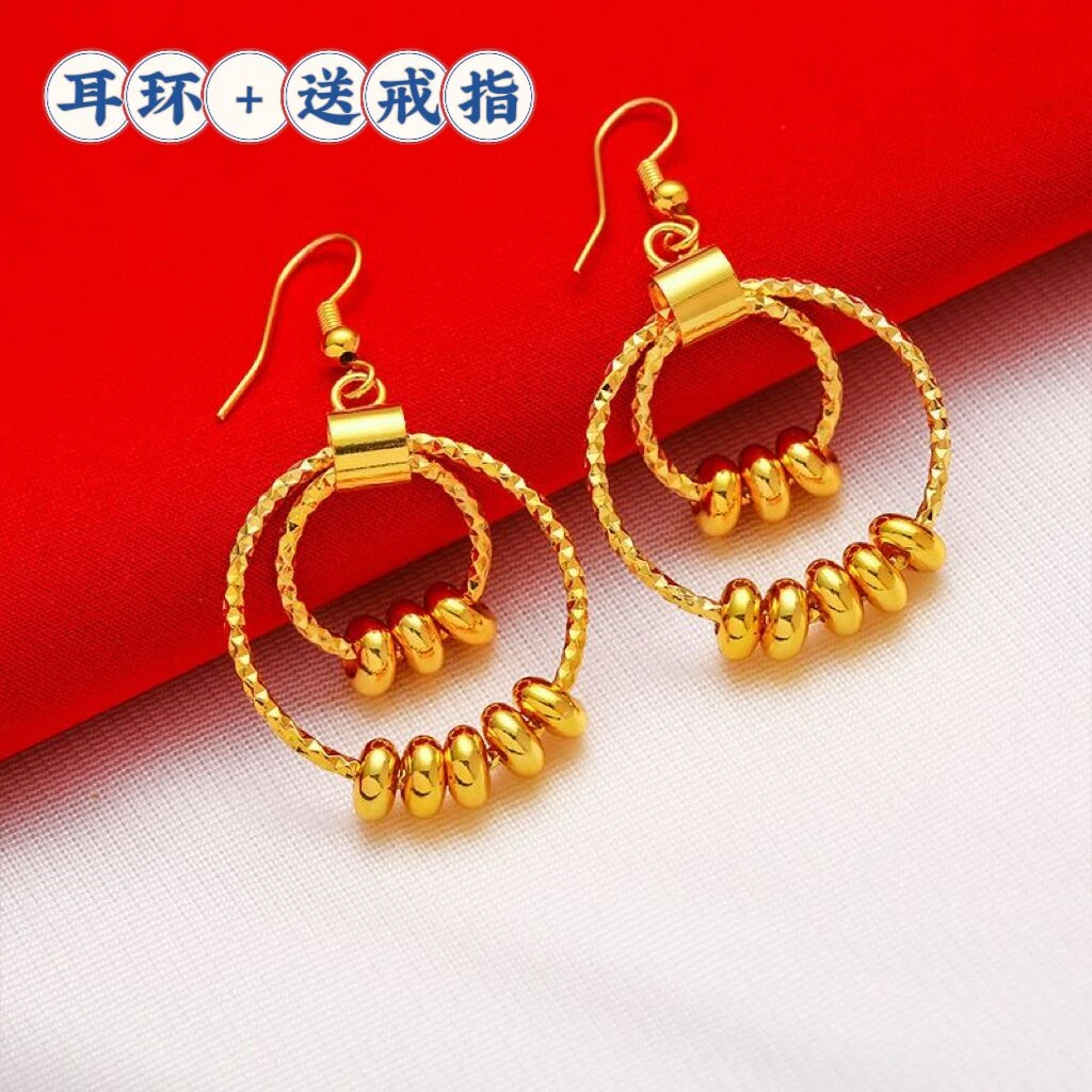 高品质金色耳饰 久不掉色耳环时尚转运珠耳圈正品耳坠