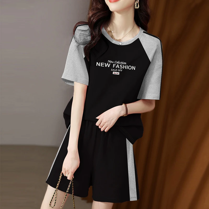 2025夏季新款女运动服套装休闲时尚洋气减龄两件套短袖短裤小个子