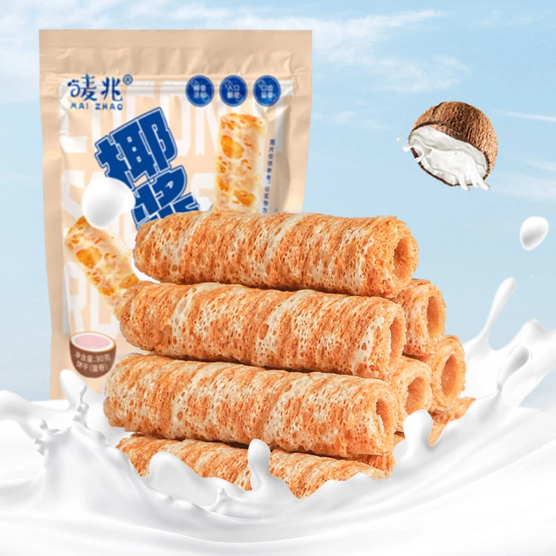 【16.9到手3袋】唛兆椰浆小卷80g 椰子味蛋黄卷小酥饼干 零食茶点