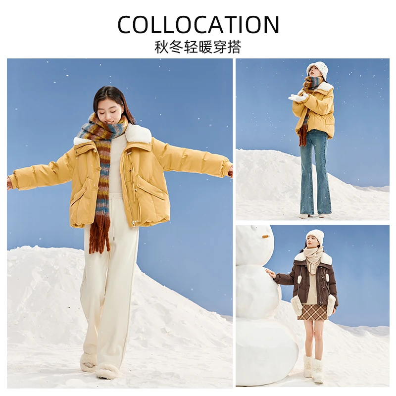 Y844405羽绒服 香影荣暖翻领短款羽绒服24冬季新款牛角袢扣小外套