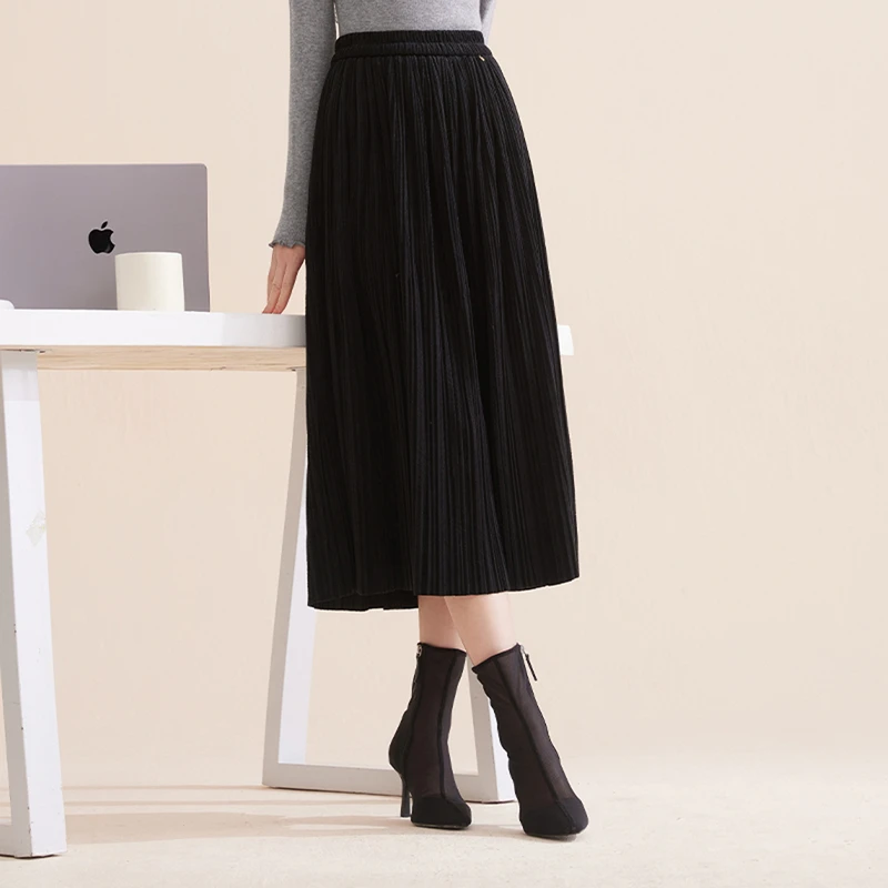 【直播专享】A844030半身裙 香影百褶半身裙女高腰秋冬新款梨形身