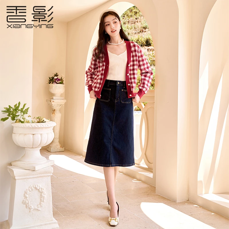 小春子专属】A634710半身裙香影牛仔半身裙女秋冬新款复古中