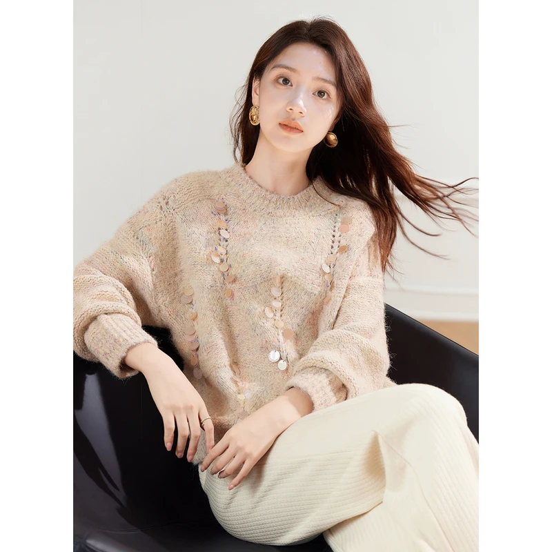 【粉丝专享】N844111毛针织衫香影亮片毛衣女25年冬季新款宽松罗