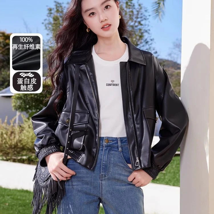 P841250短外套 香影黑色港风复古女2024春秋季新款小个薄荷曼波