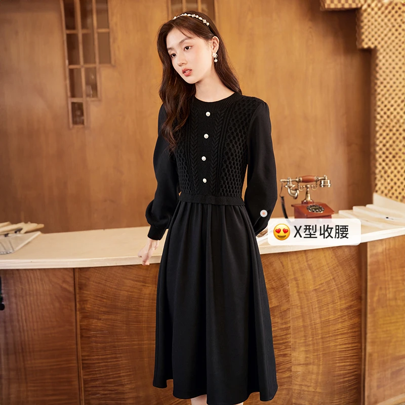 【赵老板专属】N834086连衣裙 香影假两件针织连衣裙女秋冬新款