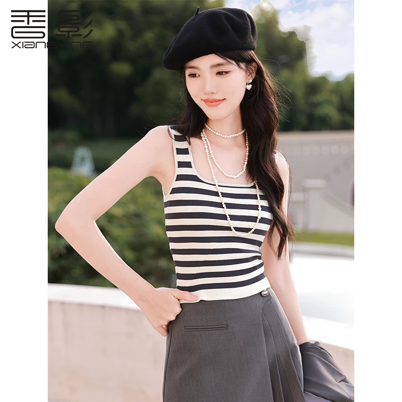 N833064背心吊带 香影条纹针织小背心女2023秋季新款外穿无袖修身