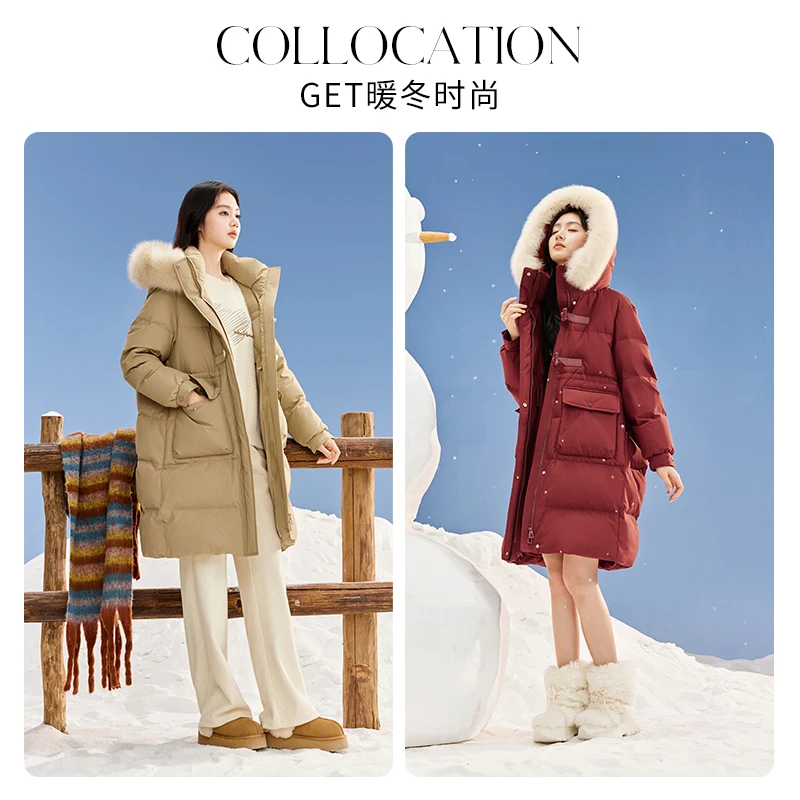 Y844401羽绒服 香影大毛领羽绒服女24冬季新款中长款白鸭绒外套