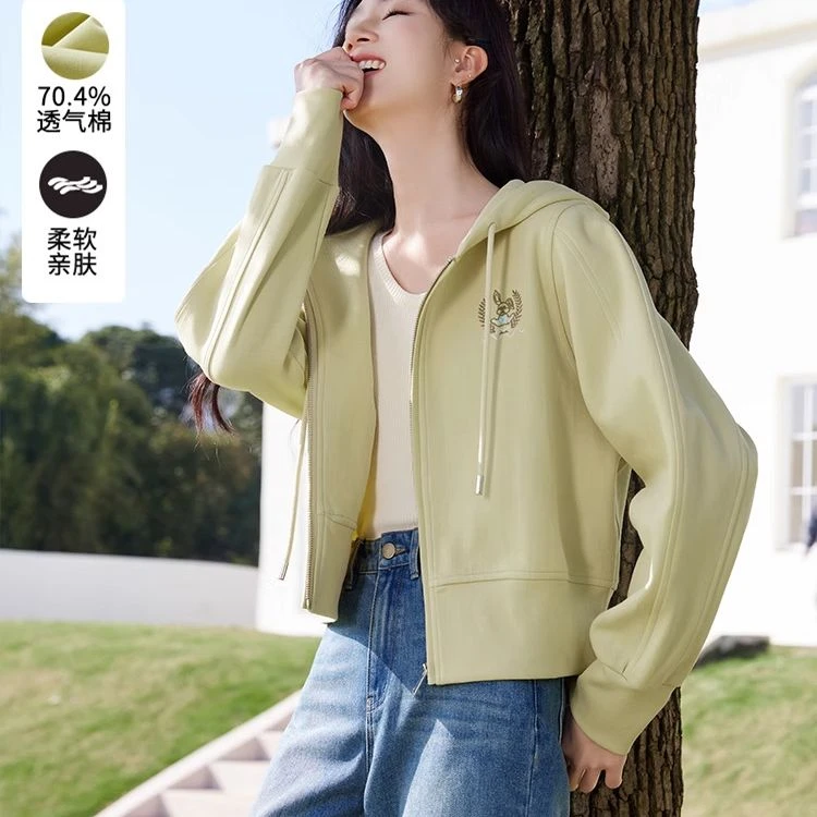 【直播专享】J641648短外套 香影黄色卫衣外套女短款秋新款宽松正