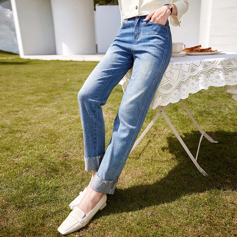 K633605牛仔裤 香影时尚直筒牛仔裤女高腰2023秋季新款休闲裤子