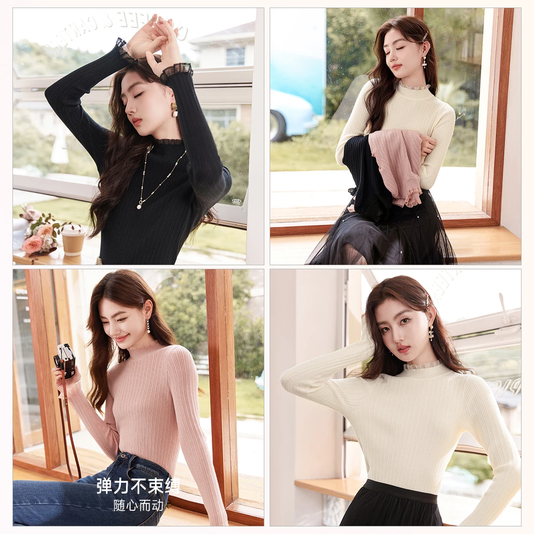 N834155毛针织衫 香影半高领打底针织衫2024秋冬