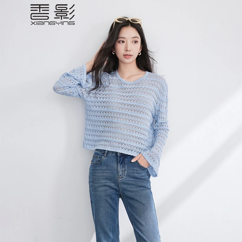 Z4031215毛针织衫 香影镂空几何针织衫女24秋冬季新款慵懒风上衣