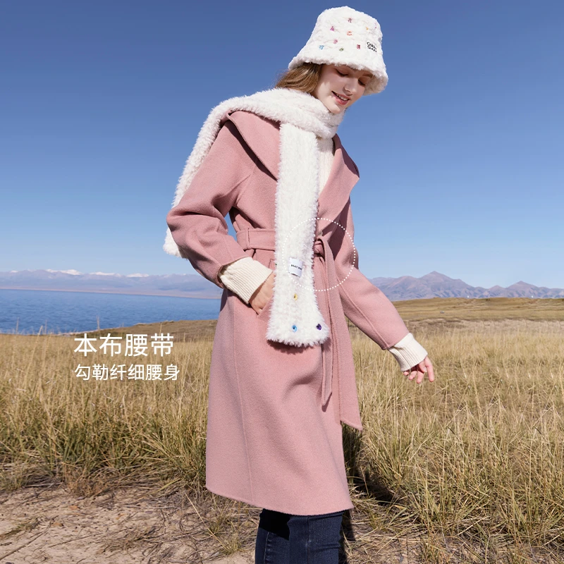 【小春子专属】V634641毛呢外套香影连帽双面呢大衣女秋冬新