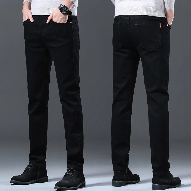 高端纯黑色牛仔裤男士秋季新款欧版弹力百搭休闲修身直筒小脚长裤