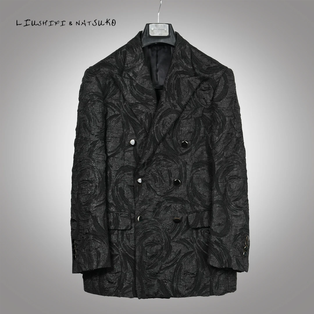 L&N高定黑色暗纹肌理感款男士商务休闲百搭洋气秋冬西服外套