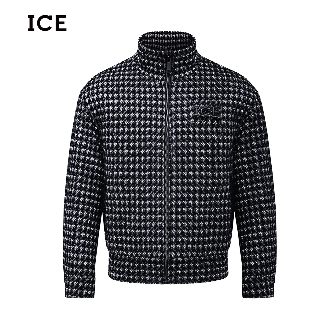 千鸟格时尚男士羊毛logo刺绣羽绒夹克外套奢侈品ICE23AW7209