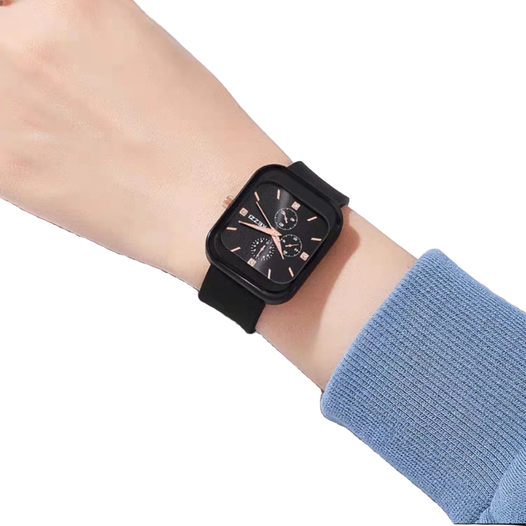 无品牌气质高中初中小学生时尚防水新款正品方形硅胶女孩手表