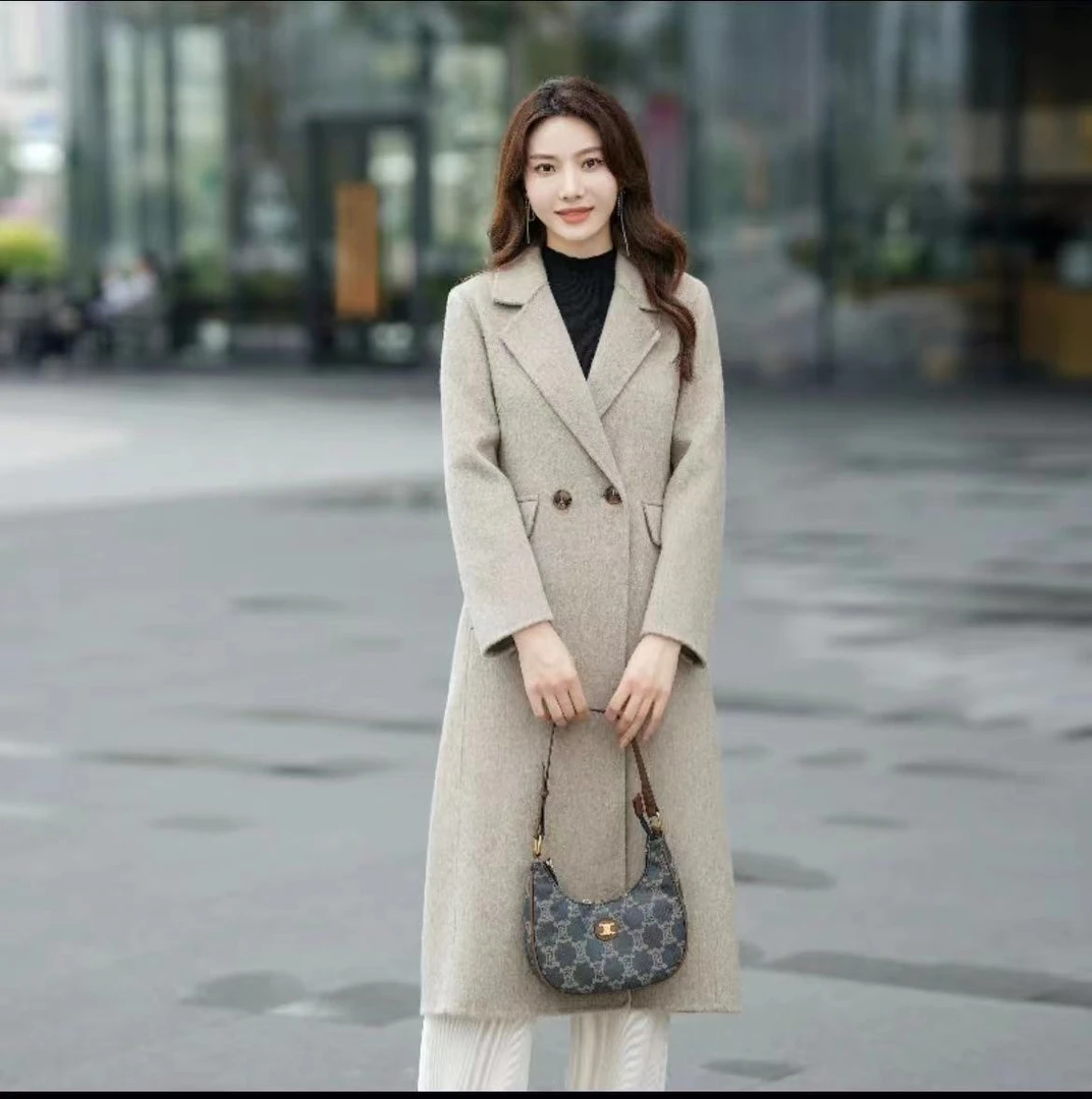 2023年秋冬加厚款修身双面羊毛大衣双面呢气质女士中长款韩版603
