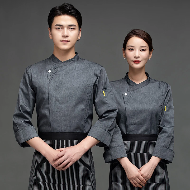餐饮厨师工作服男女长袖秋冬季饭店后厨房中餐厅学校食堂衣服套装