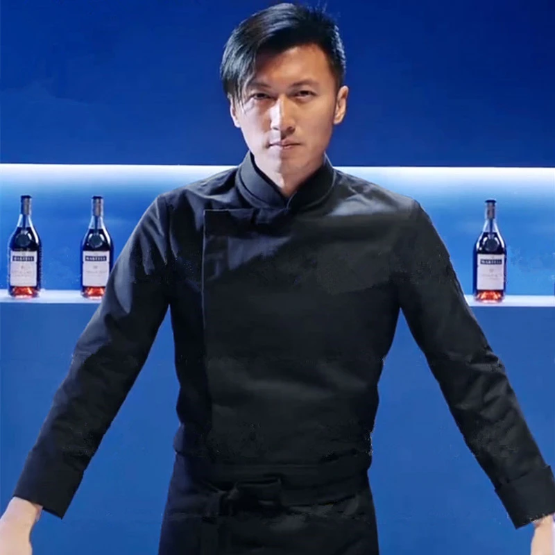 高端谢霆锋同款厨师工作服长袖冬季餐饮酒店专用加大码印logo男女