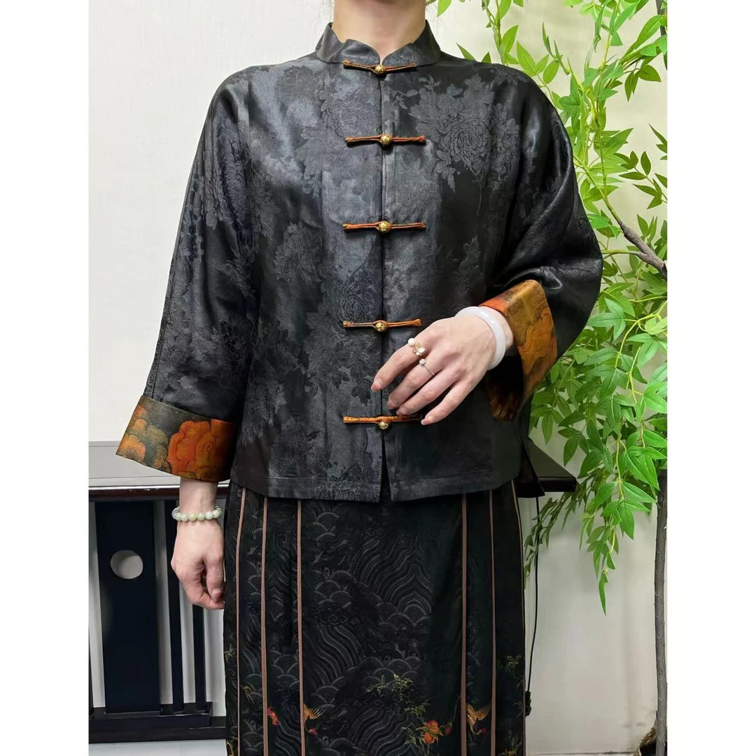 【华袍丝绸】洋气时尚百搭复古民族风新中式香云纱上衣NRSB-668690