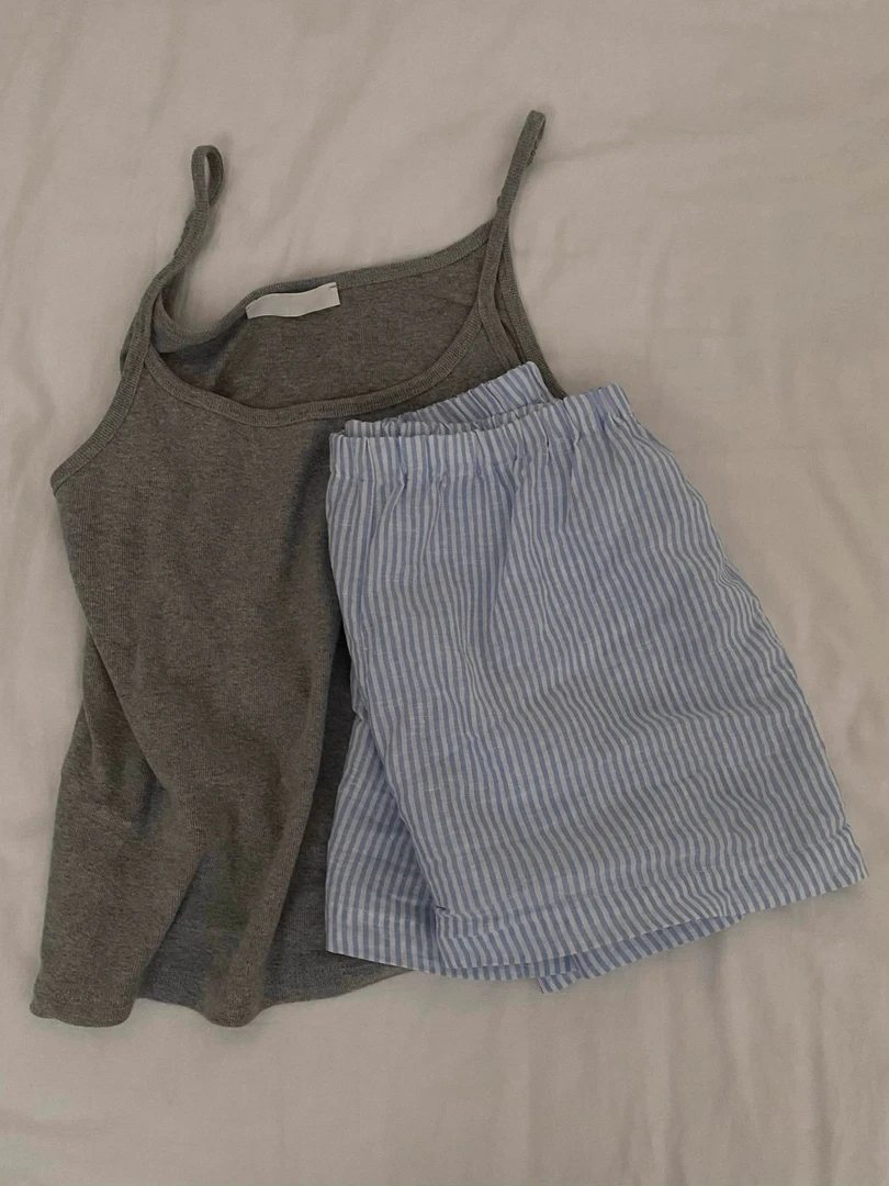 韩版修身吊带睡衣女夏季新款网红风背心条纹短裤家居服套装可外穿