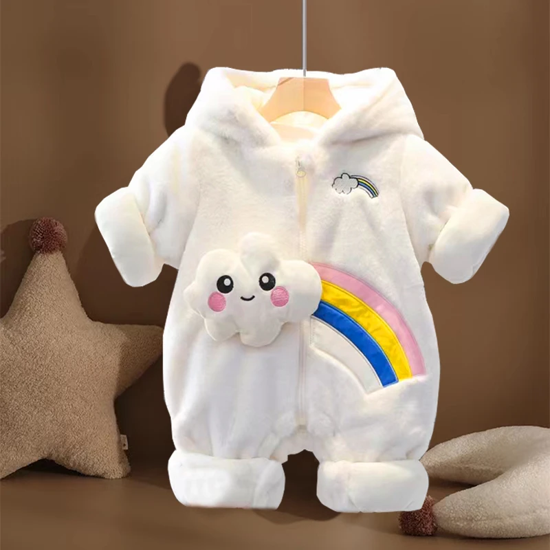 婴儿连体衣秋冬季外出服新生宝宝冬装0-1岁哈衣爬服加厚加绒棉衣